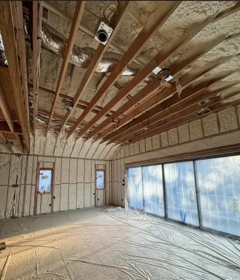 Interior walls and ceiling insulated with spray foam during new construction in Killingly
